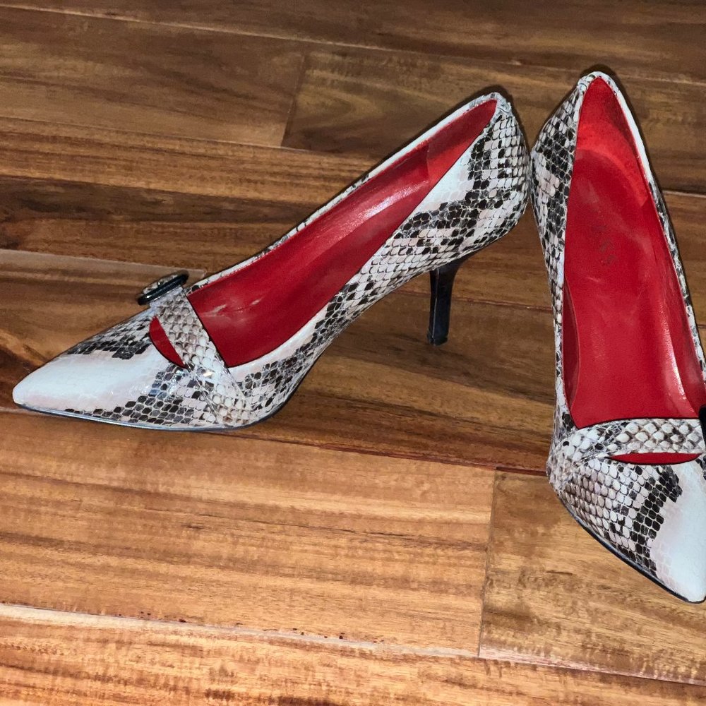 Guess Snake Print Buckle Heels